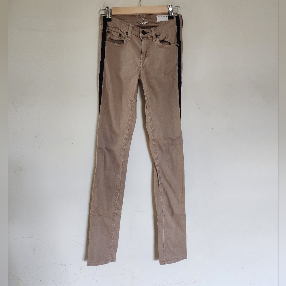 Rag & Bone Low-rise Skinny Jeans Tan w/ Black Side Stripe Size 25